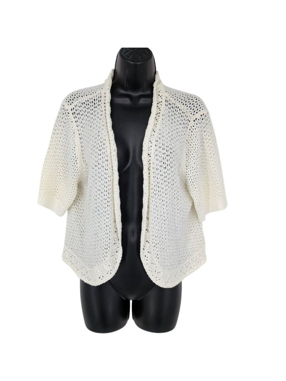 Charter‎ Club Open Knit Cardigan Crochet Cottage Coastal Vacation Large Petite